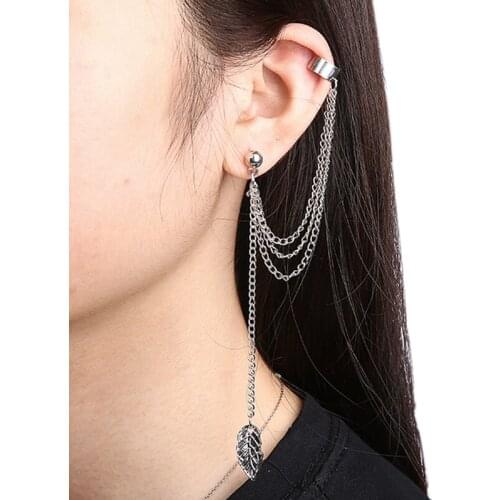 New Punk Style Gold/ Tassel Chains Leaf Pendant Ear cuff Leaves Earring Elegant Cross Charms Metallic Clip Earring