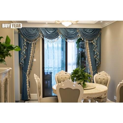 European-style Curtains for Living Room High-precision Door Chenille Curtain Drapes Gauze Bedroom Window Curtains Valance Villa