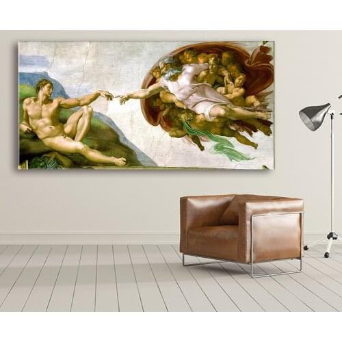 Sistine Chapel Ceiling of Michelangelo Creation of Adam Poster Print Canvas painting Wall Art Picture for Living Room home Decor