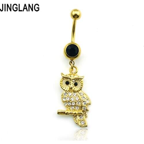 Brand New Luxury Belly Button Rings Surgical Steel Golden Owl Navel Body Piercing Jewelry