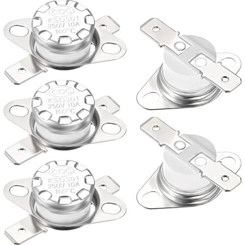 UXCELL 5Pcs KSD301 Thermostat Temperature Control Switches 160/165 Celsius Degree 10A Normally Closed N.C 6.3mm Pin Supplies