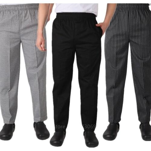 Adult Chef Uniform Loose Trousers for Mens Food Service Stripe Work Wear Kitchen Restaurant Uniform Cook Pant M-4XL Bottoms