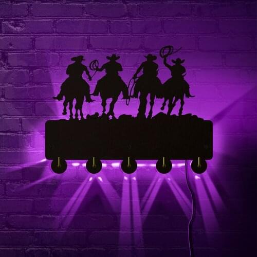 West Cowboy Wooden LED Lighting Wall Hook Kitchen Storage Hooks Wall Rails Sunset Riders Coat Rack Decor Wall Hanging Hook