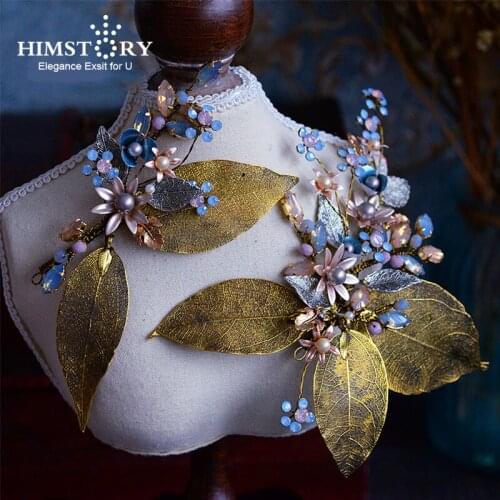 Pure Handmade Retro European Baroque Brides Hairband Bridal Retro Copper Leaf Flower Barrettes Headdress Wedding Hair Accessory