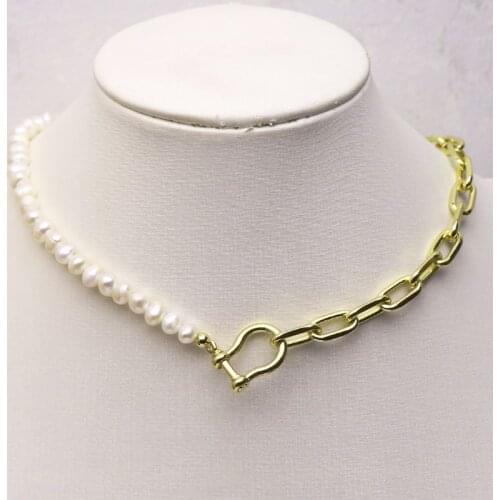 5 Strand 4-5mm Pearls necklace Handmade necklace link metal chain necklace women necklace gift jewelry chain 9795