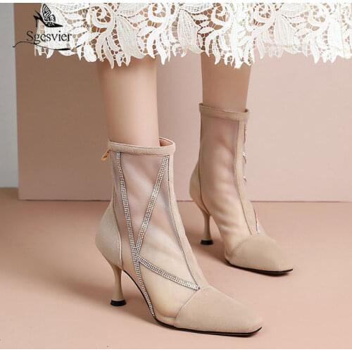 Sgesvier Mesh sandals women summer 2021 new fashion high-heel boots thin heel short boots womens net boots hollow Martin boots