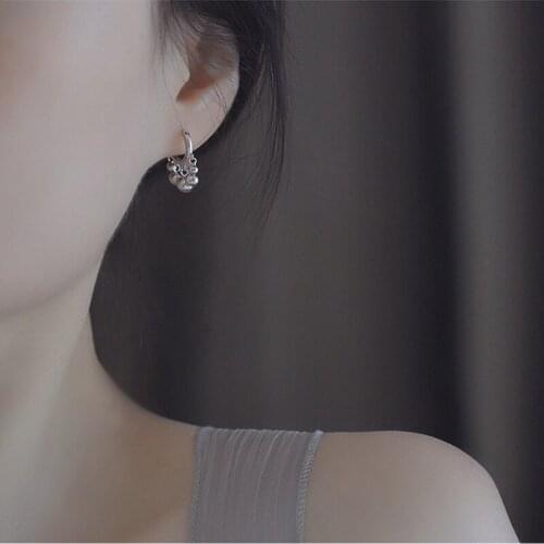 925 Sterling Silver Earring Cute Temperament Fish Tassel Ball Drop Ear Ring Ear Bone Sweet Fashion Wild Female Silver Ear Jewelr