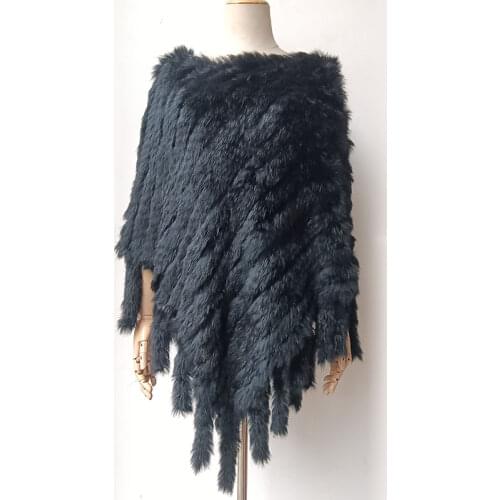 Fur Poncho 2019 Autumn Real Rabbit Hot Sale Triangle Knitted Women Party Pullover Lady Pashmina Wrap poncho pele de coelho