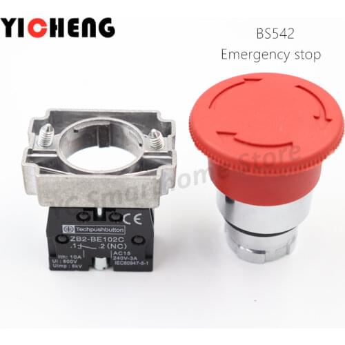 1Pcs Mushroom head power switch emergency stop 10A 22mm push button switch
