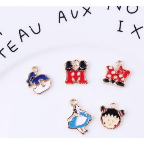 10pcs Letter "M" "D" Alice Girls Enamel Charms Mickey Alloy Pendants Charms Fit Earrings Bracelets DIY Jewelry Accessories YZ487