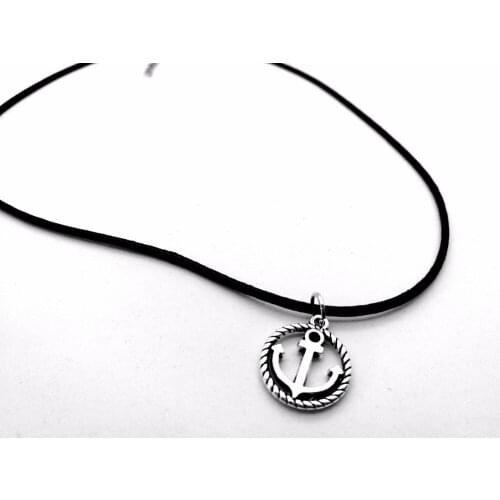 10PCS- Vintage Nautical Navy Anchor in Circle Round Necklace Antique Boat Rudder Hooks Leather Rope Necklaces for Woman Friends