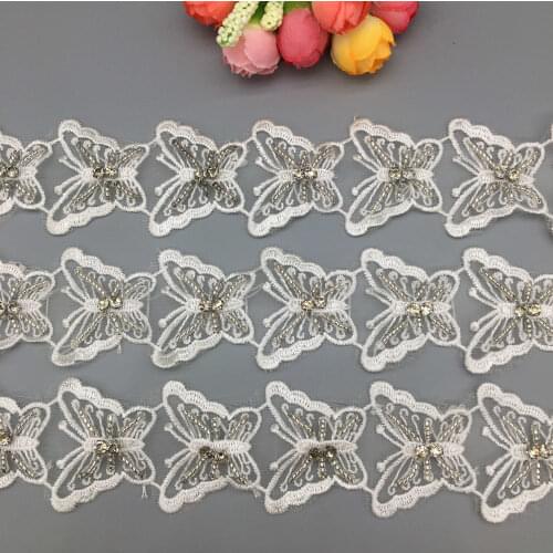 20x 3D Cotton Pearl Butterfly Lace Trim Embroidered Lace Ribbon Fabric Sewing Craft Wedding Costume Dress DIY Accessories 4cm