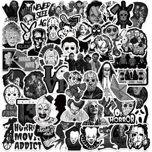 50/100PCS Black White Horror movie Graffiti Stickers For Motorcycle Car Helmet Guitar Laptop Skateboard Gothic Sticker