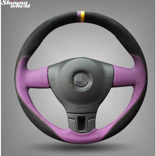 Shining wheat Purple Leather Black Suede Car Steering Wheel Cover for Volkswagen VW Tiguan Lavida Passat B7 Jetta Mk6
