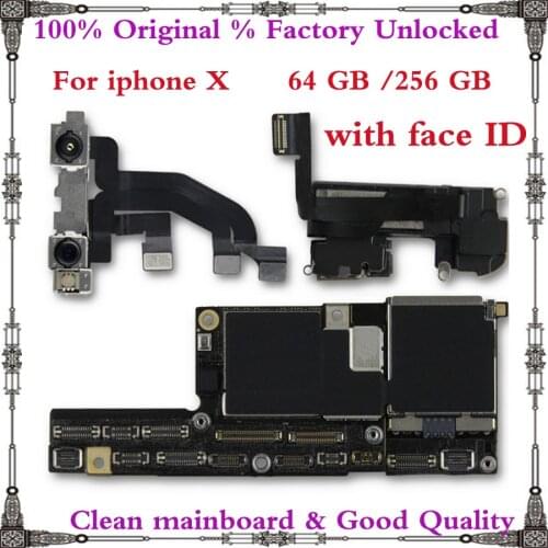 Clean icloud Original 256GB Motherboard for iphone X 64GB Unlocked Mainboard with/ without face ID for iphone X Fee IOS system