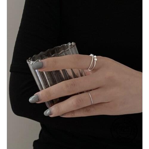 Double Cross Pearl Zircon Rings For Women 925 Sterling Silver Fashion Korean New Trendy Vintage Student Jewelry Present INEFFA