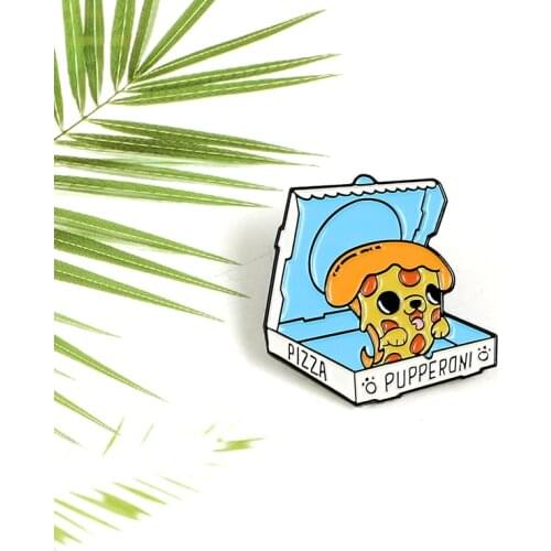Delicious pizza gift box enamel pin animal cute puppy fun children like shirt backpack badge jewelry brooch gift