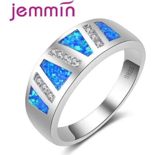 Blue Fire Opal Rings Women Clear AAA CZ Crystal Unique Trendy Engagement Party Gift Jewelry Ring