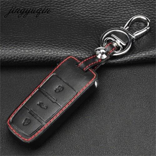 Jingyuqin 3 Buttons Remote Key Fob Leather Cover Case Fit For VW Passat CC Magotan Keychain Keyring Protector Holder Car Styling