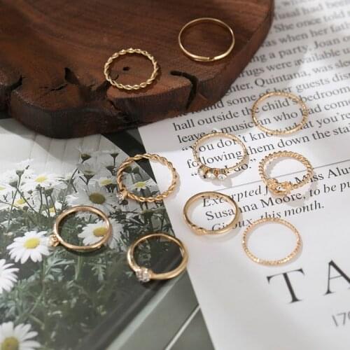 10pcs Punk Gold Wide Chain Rings Set For Women Girls Fashion Irregular Finger Thin Rings Gift 2021 Female Knuckle Jewelry Party