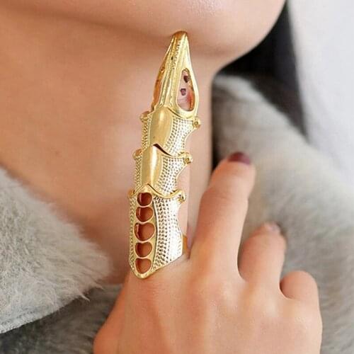 Metal Retro Goth Punk Style Exaggerated Long Joint Nail Tail Ring for Men and Women