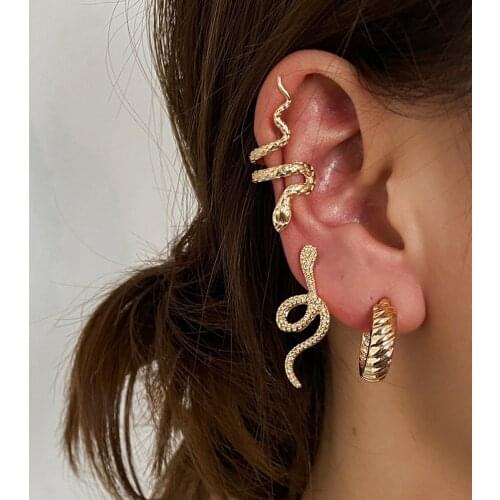 Fashion Gold Silver Color Snake Ear Cuff Earrings for Women Punk Snake Earcuff Clip on Earring No Piercing Jewelry for Girls