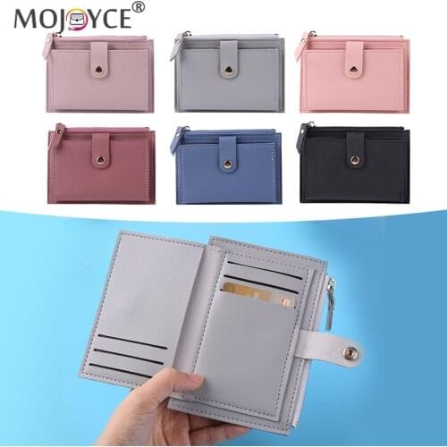 Fashion Women Solid Color Multi-slot Credit Card Holder Portable PU Leather Mini Coin Purse Multifunction Zipper Wallet Case