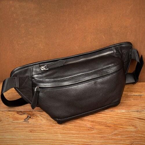 Mens chest bag vintage genuine leather Travel Wallet Passport Cover cowhide large messenger bags multi-function waist pack