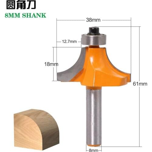 8mm Bit Round Over Edge Forming Router Bit Set - 8 Shank Woodworking cutter fillet knife orange color