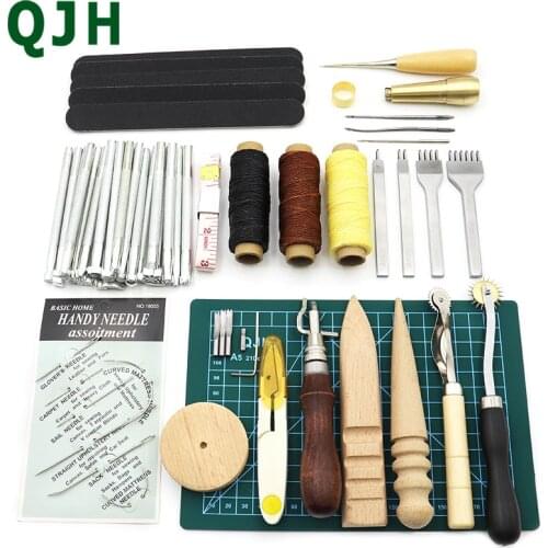 Professional Leather Craft Tools Kit Hand Sewing Stitching Punch Carving Work Saddle Leathercraft Accessories 45/44/25/15PCS