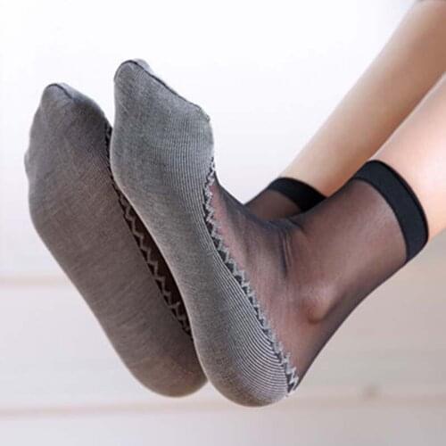 1 Pair Spring Summer Women Soft Socks Casual Non-Slip Bottom Splice Fashion Transparent Ladies Girls Thin Silk Sock SNO8