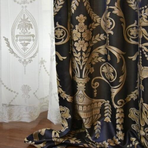 2021 New French Palace Retro Luxury Silk Jacquard Post-modern Black Gold Curtains Curtains for Living Dining Room Bedroom