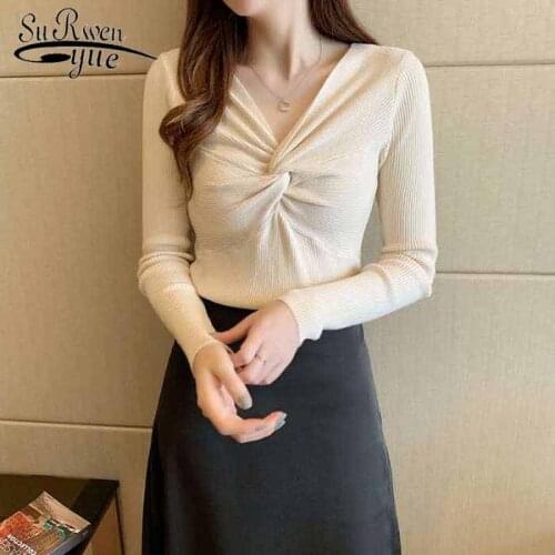 New Spring Solid Autumn Winter Sweater Women Pullover Slim V-neck Sweater Long Sleeve Sexy Womens Knitwear Basic chic Jumper