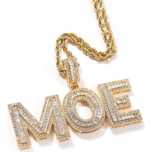 Iced Out Diamond Name Necklace Personalized Custom Silver Gold Cubic Zirconia Initial Letter Pendant Jewelry Choker Necklaces