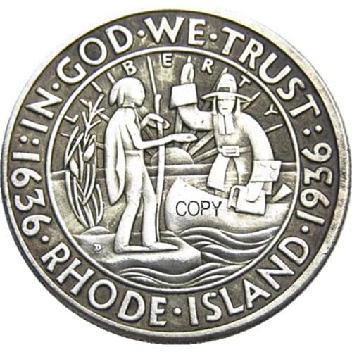 USA 1936D/S Rhode Island Commemorative Half Dollar Silver Plated Copy Coin