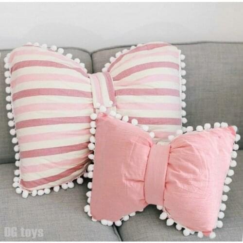 Ins Hot Cotton Bow Sofa Throw Pillow girly Bedroom Bay Window decoration Cushion cute bed Stripe Houndstooth Bow Sleeping Pillow