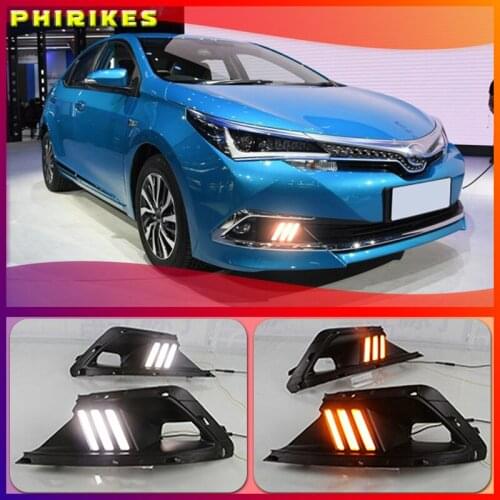For Toyota Corolla 2016 2017 2018 fog lamp DC 12V ABS DRL with yellow turn signal lights Car Led Daytime Running Lights