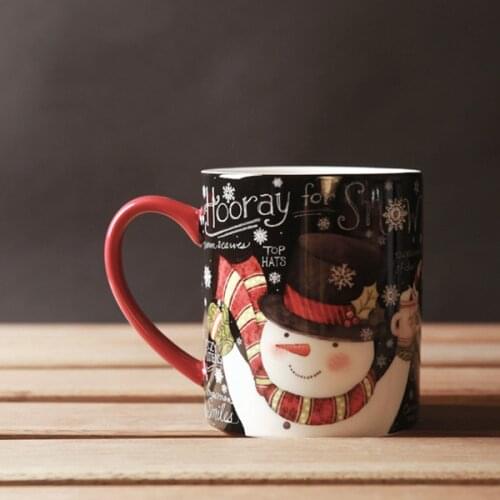 High Quality Christmas Mugs Ceramic Handgrip Porcelain Snowman Coffee Cup Zakka Thicken 450ml Black Red Cups and Mugs Wholesale