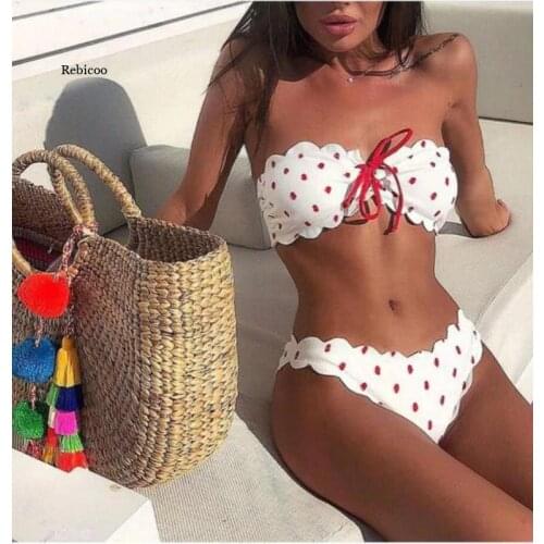 Sexy Polka Dot Bikini Women Two Piece Swimsuit Push Up Swimwear Floral Side Bathing Suit Brazilian Beach Wear Swimming Suit
