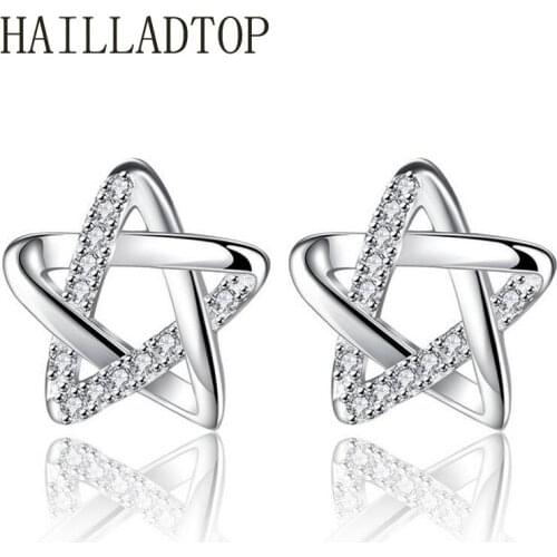 HAILLADTOP Shining Star Stud Earrings Silver Plated Fashion Earring Luxury Austria Cubic Zircon Female Silver Earring Wholesale