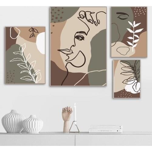 Nordic Abstract Face Line Canvas Painting Modern Minimalist Leaf Geometric Pattern Wall Art Poster Home Decoration Living Room