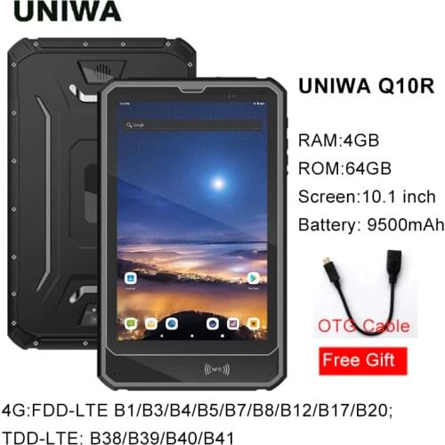 NFC 10.1" 2 in 1 Smartphone Tablet PC MT6762 Octa IP68 Waterproof Rugged Android 9.0 Mobile Phone 4G LTE 64GB 9500mAh UNIWA Q10R