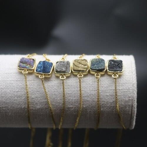10pcs/lot 10MM druzy women bracelets connector, Gold plate copper DIY natural Gem stone jewelery, original design, fashion gift