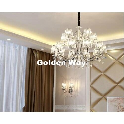 Modern Chrome Candle K9 Clear Crystal Chandeliers Ceiling Living Room Home Decor E14 LED AC Wholesale Chandelier Free Shipping