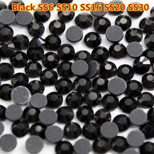 Ss6 ss10 ss16 ss20 ss30 DMC Crystal Black Hotfix Rhinestones Glass Crystal Flatback DMC Hot Fix Stones for Nail Clothing