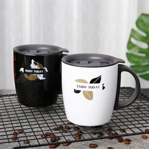 Nordic Stainless Steel Vacuum Flasks Insulated Mug With Handle Lid Coffee Breakfast Milk Mug Tumble Portable Tea Cup Drinkware