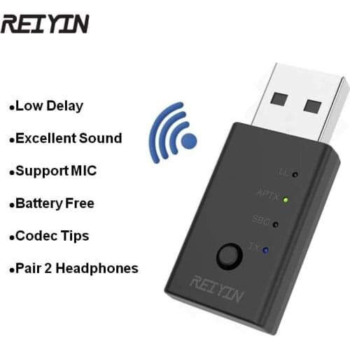 Reiyin USB Bluetooth 5.0 Audio Transmitter Adapter For PC aptX Low Latency Sound Card