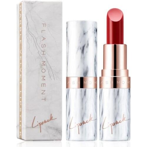 Moisturizing Lipstick Velvet Matte Long Lasting Lipstick Marble Pattern Tube Sexy Brown Red Lip Stick Makeup Cosmetics T0809