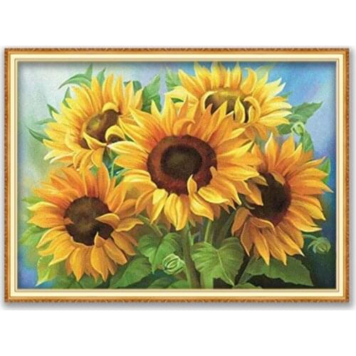 Flower Sunflower DIY Cross Stitch 11CT Embroidery Kits Needlework Craft Set Printed Canvas Cotton Thread Home Decoration On Sale