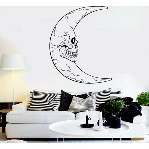 Moon Vinyl Wall Decal Crescent Moon Skull Window Sticker Horror Decor Stickers Home Bedroom Wallpaper Art Mural M259